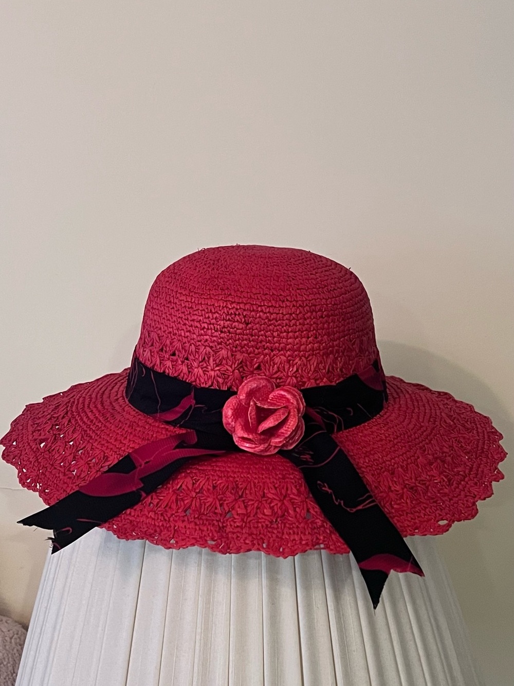 Genuine Panama Red hat Straw Sun Hat with Black Band - Women Accessories